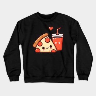 Kawaii Cute Pizza Slice and Diet Coke | Kawaii Food Design for Pizza Lovers Crewneck Sweatshirt